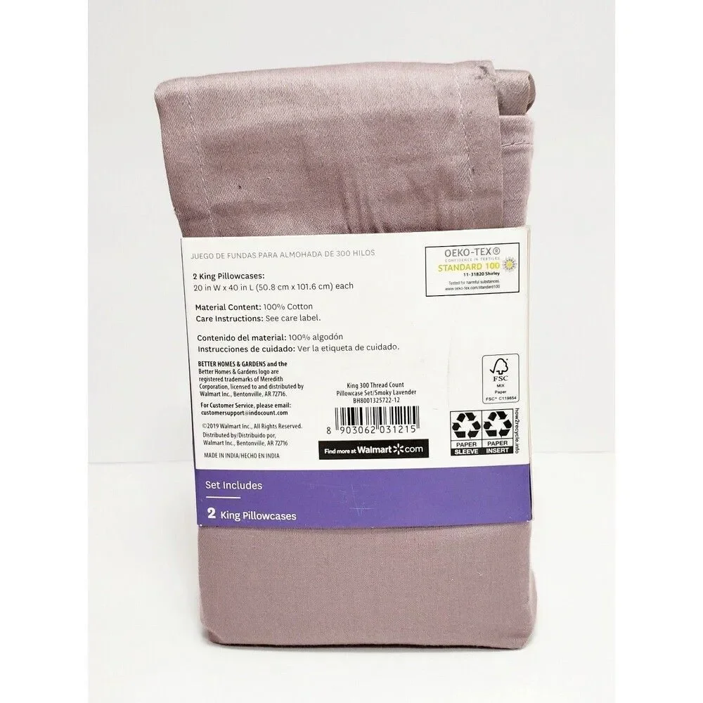 Better Homes & Gardens King Pillowcase Set 100% Cotton 300 Thread Count New